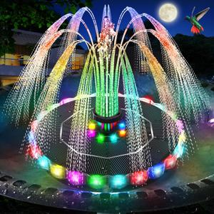 GAIZERL Solar Fountain, 2026 Upgrade 3.5W Solar Bird Bath Fountains with Colorful Ring LED Lights, 2000mAh Battery, 7 Nozzles and 4 Fixers, Solar Water Fountain Pump for Pond, Pool, Patio and Garden