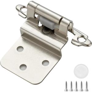 20 Pack (10 Pairs) 3/8 Inch Insert Kitchen Cabinet Hinges, Satin Nickel Self Closing Hinges for Kitchen Cabinet Doors, Semi-Concealed Cupboard Hardware, Face Mount Hardware, Silver