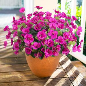 2 x Hoppwodd Hibiscus Artificial Flowers for Outdoors Spring Decoration, 6 Bundles Faux Silk Flowers UV Resistant Look Real Artificial Tropical Flower Fake Plants for Outside Planter Porch Patio, Fuchsia