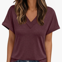 AUTOMET Womens Tops Short Sleeve T Shirt Summer V Neck Casual Top 2025 Spring Cute Basic Trendy Outfits Fashion L