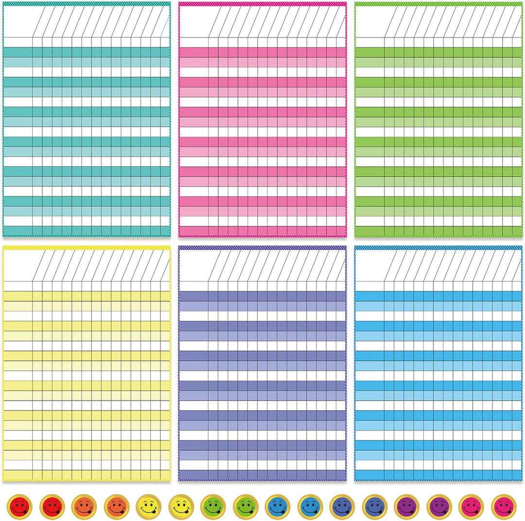 Outus 6 Pieces Incentive Reward Charts Laminated Dry Erase Incentive Chart Reward Chores Chart for Learning Attendance Homework Progress Tracking Pads with 240 Reward Stickers (11 x 13.4'')
