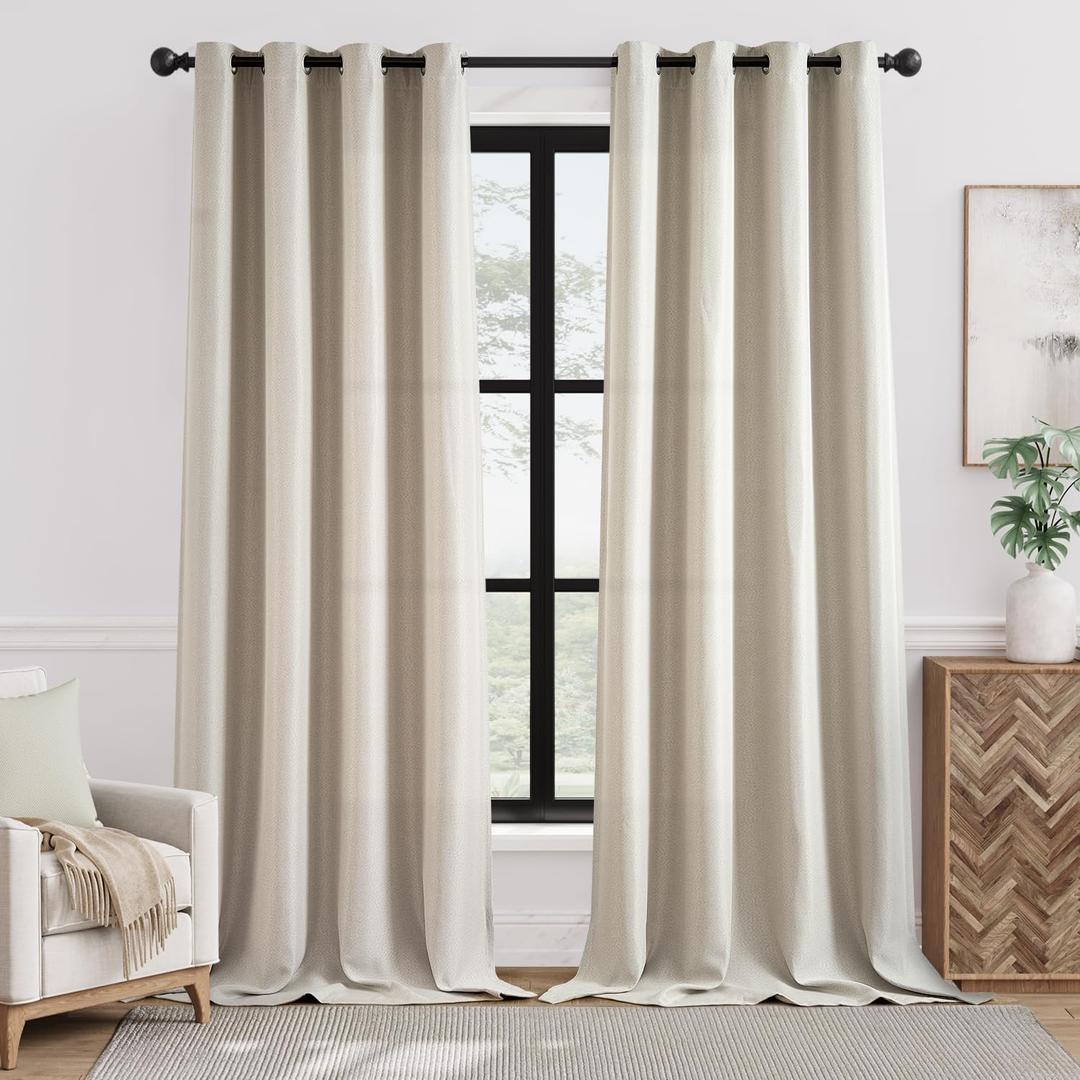 jinchan Greyish Beige Room Darkening Linen Textured Curtain 108 Inch Long 1 Panel for Living Room, Thermal Insulated Grommet Top Window Drape for Bedroom, 52" Wide x 108" Long, Greige