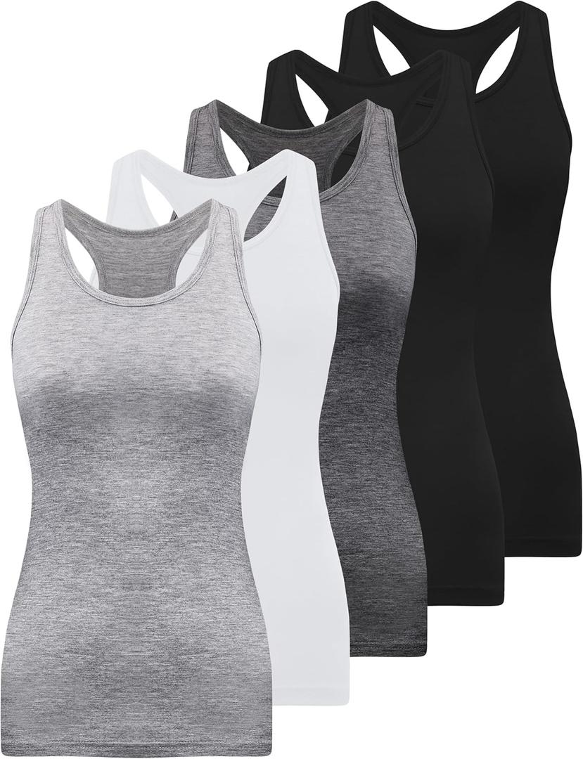 BQTQ 5 Pack Racerback Tank Tops for Women Sleeveless Workout Tank Top Ladies Undershirts Slim Fit Tanks Tops (XL)