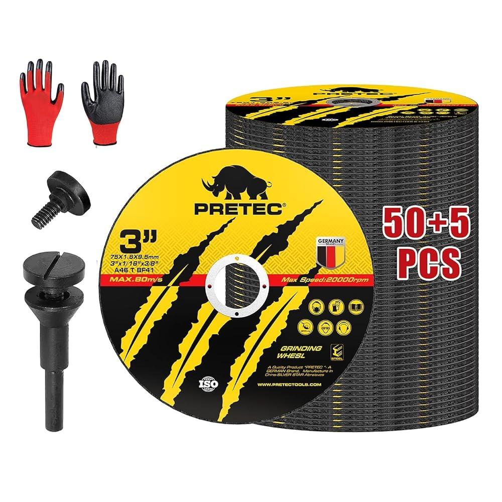 Cut Off Wheels 55Pcs, 3 Inch Die Grinder Cut Off Wheels with 1/4 in Mounting Mandrel Kit for Die Grinder, 3/8" Arbor Hole Cutting Wheel for Metal & Stainless Steel Rotary Tool Drill Attachment