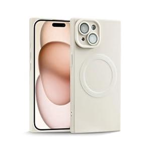 ZhyzRhsm Designed for iPhone 15 Case Silicone Compatible with Magsafe, Camera Lens Protector, Military Grade Shockproof Protective, Rectangle Magnetic Phone Case for iPhone 15 White