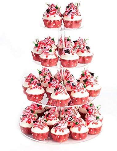 YestBuy 4 Tier Round Acrylic Cupcake Stand with Base, Premium Cupcake Holder, Acrylic Cupcake Tower Display Cady Bar Party Dcor  Display for Pastry (4" Between 2 Layers)