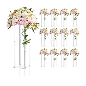 Geetery 12 Pieces Tall Acrylic Vase Wedding Centerpieces Clear Flower Stand Column Geometric Floral Vase Elegant Display Holder for Birthday Party Wedding Table Decorations (28 Inch)