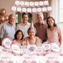 DWEARY floral 80th birthday decorations for women - 20 Guests - happy 80th party plates and napkins with birthday card - flower rose gold 80 year old decor supplies