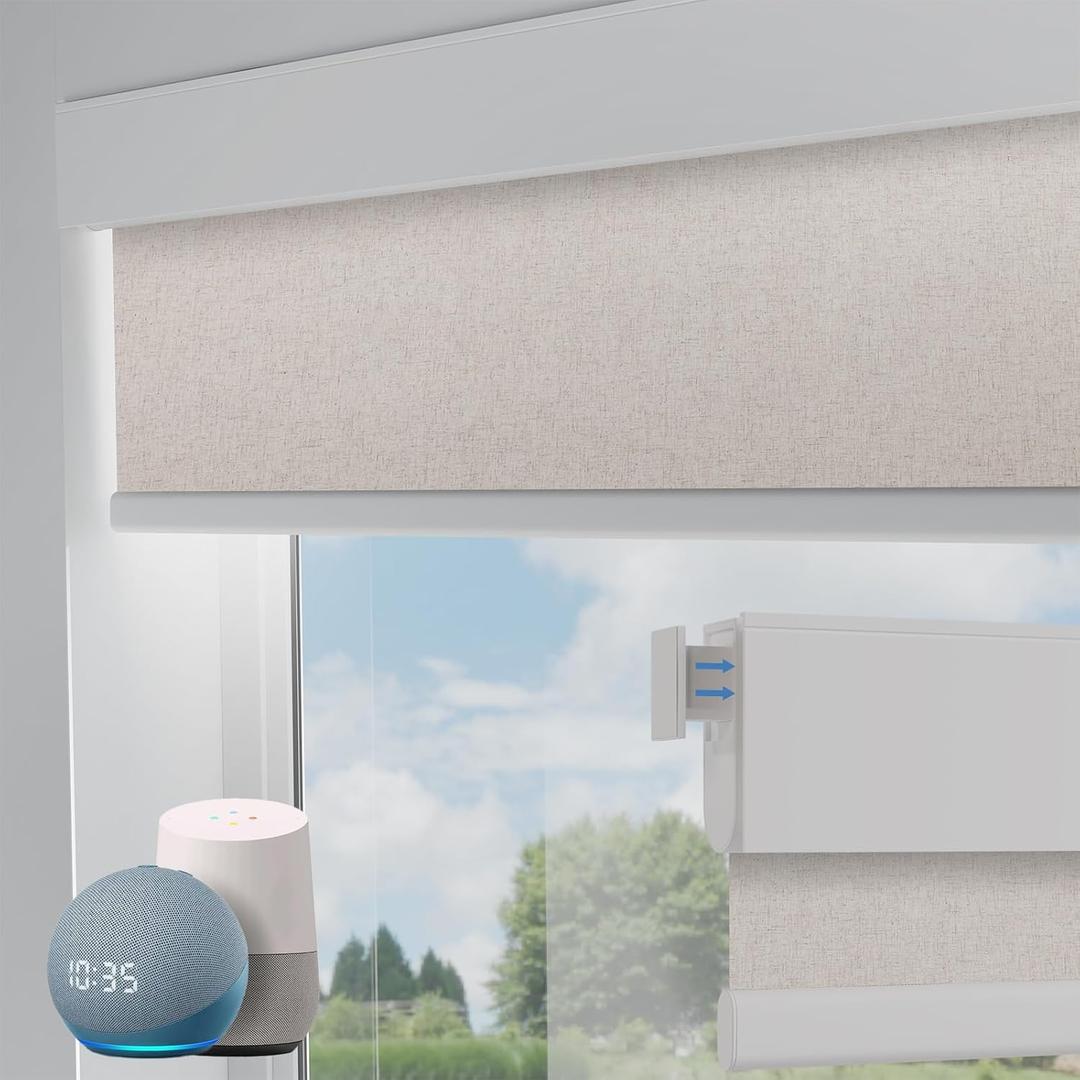 Motorized Blinds No Drill Automatic Blinds for Windows Cordless Roller Shades Electric Blinds with Remote Control Smart Blinds (Linen, 33.5 x 72)