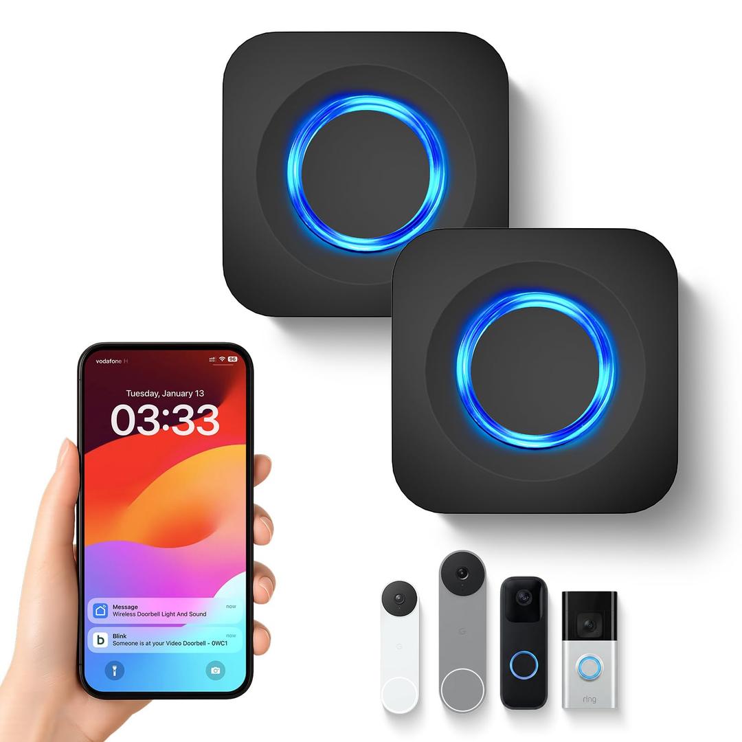 WIFI Wireless Doorbell Chime Compatible with Ring, Nest, Blink Video Doorbells, Smart Indoor Doorbell Receiver with LED Flash Alert for Home Security (2 Pack)