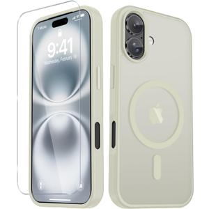 YENAPOON for iPhone 17 Case, Matte Magnetic Phone Cover [with 1 Screen Protector] [Support for MagSafe] [Shockproof Military Grade Protection] Translucent Frosted Back, Cream White