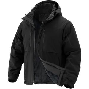 Men's Winter Insulated Coat Warm Water Resistant Skiing Parka Jacket Fleece Lined Detachable Hood 7 Pockets Work Coat (Large, Black)