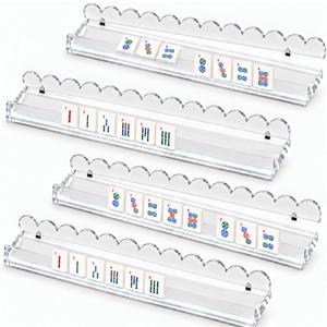 Mahjong Racks with Pushers, Clear Acrylic 4-Player Set, 17.5 Inch