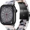 V.R.HOPE Apple Watch Band for Series 11/10/9/8/7 38mm 40mm 41mm 42mm Fashion Lightweight Resin Dressy Strap for Women Bracelet Compatible with iWatch Series 6/5/4/3/2/1/SE (Black Floral)