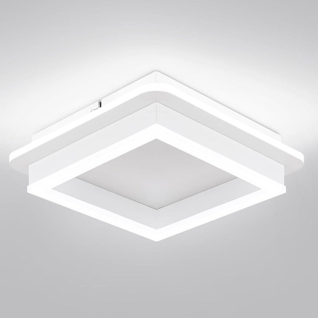 CANEOE 24W Square Hallway Light, Modern Flush Mount Led Ceiling Light,White Acrylic Close to Ceiling Lights for Bedroom Dining Room Kitchen Balcony Bathroom Aisle Ceiling Lamp (Cool White,6000K) (1 Pack)