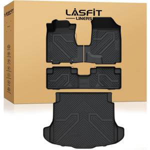 LASFIT Floor Mats & Trunk Mat for Honda CR-V 2007-2011 EX-L EX LX SE, All Weather TPE Custom Fit Floor Liner,1st & 2nd Row & Trunk Liner Full Set, Black