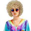 Women's short curly afro wig, retro 70s/80s disco style, suitable for Halloween costumes, themed parties, and cosplay (Light Blonde)