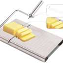 Cheese slicer, stainless steel metal cheese slicer for block cheese, cake, butter, adjustable replaceable metal wire cheese slicer, with cutting board and precise scale grid, with 5 metal wires