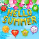 Hello Summer Party Decorations Hello Summer Banner Hello Summer Decorations Beach Party Decor Pool Party Decor Banner Hello Summer Balloons Tropical Luau Summer Decorations Supplies For Office Indoor