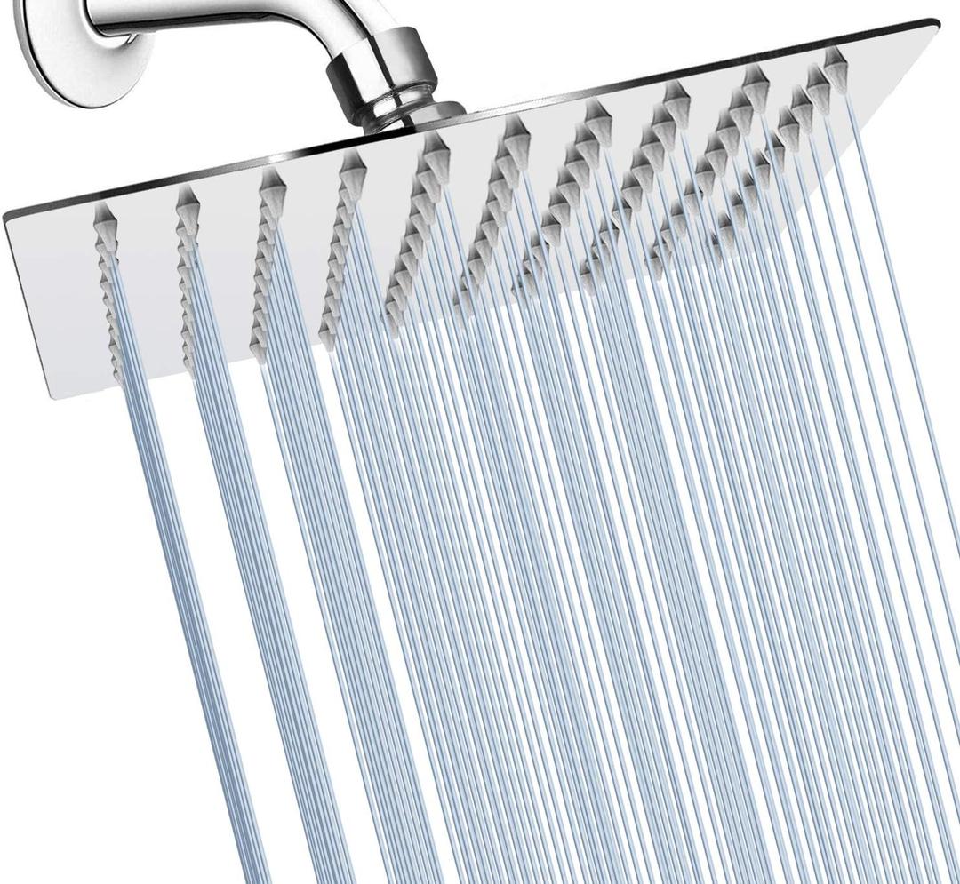 GGStudy Square 8 Inch Square Stainless Steel Shower Head - Rain Style Shower Head Chrome