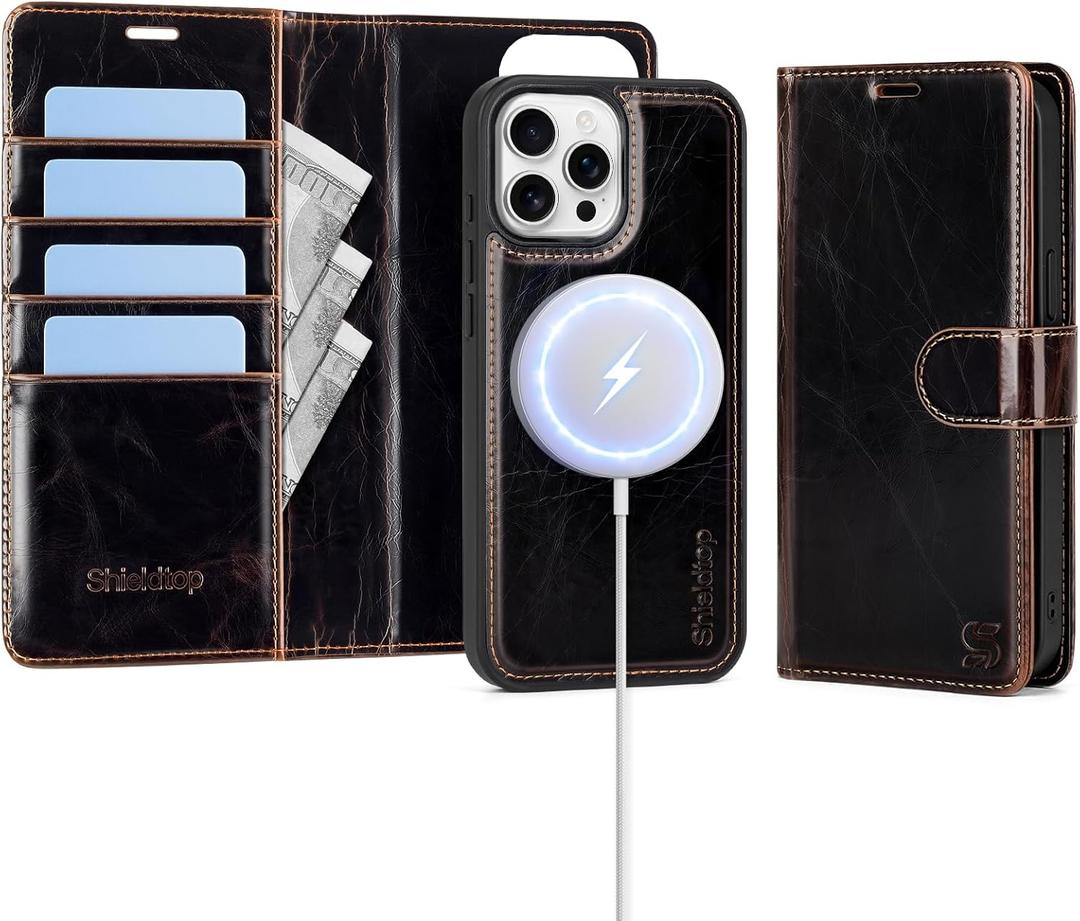 Shieldtop Compatible with Magsafe Magnetic 2 in 1 Detachable iPhone 14 Pro Max Wallet Case with Card Holder Credit Slots Men Women,PU Leather RFID Blocking Flip Kickstand for Apple 14 ProMax,(Coffee)