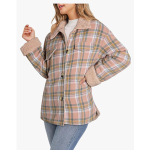 Dokotoo Winter Coats for Women Button Down Plaid Flannel Shirts Warm Sherpa Fleece Jacket (2X-Large)
