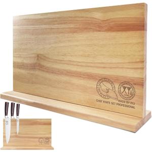 XYJ Authentic Since 1986 Magnetic Knife Block, Powerful Double-Sided Wooden Magnetic Knife Holder, Cutlery Display, Universal Kitchen Knife Stand Storage Rack Without Knives (15.5*8.7 inch, light wood color)