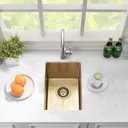 Gold Bar Sink Undermount-Hovheir 12x16 Small Kitchen Sink Undermount Wet Bar Sinks 16 Gauge Brushed Gold Stainless Steel Outdoor Rv Sinks Deep Single Bowl Camper Basin with Bottom Grid, 12"x16"x10"