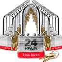 Lion Locks 24 Keyed Alike Padlocks with 2" Long Shackle, 48 Keys - Padlocks for Outdoor Use, Locks with Keys, Hardened Steel Case, Pick Resistant Brass Pin Cylinder for Hasp Latch, Locker, Gate