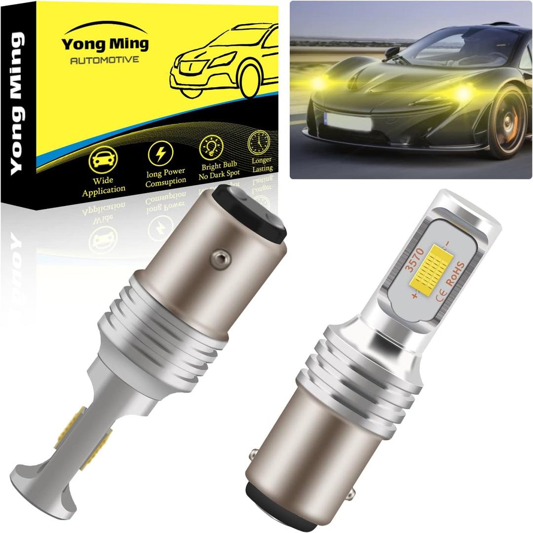YONGMING 1157 Led Light Bulbs 2057 2357 7528 BAY15D LED Bulbs Yellow 3000K 1000 Lumens 1157 LED Replacement Bulbs for Back Up Parking Brake Light,Turn Signal Blinker Lights Pack of 2