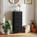 OLIXIS Tall 5 Drawer Fabric Dresser Storage Tower Bedroom Organizer, Black | Storage Unit with Removable Bins, Chest of Drawers with Sturdy Steel Frame, Tall Dressers for Closet, Living Room, Entryway