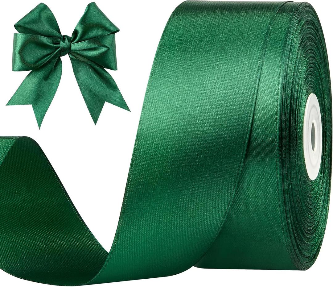1-1/2 Inches 50 Yards Dark Green Satin Ribbon, Solid Fabric Ribbon Roll for Flower Bouquets, Gift Wrapping, Wedding, Handmade Crafts