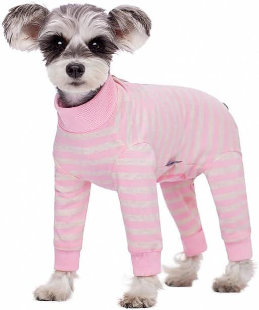 Dog Striped Recovery Suit, Puppy After Surgery Onesie for Female Male Dogs, Dogs Cats Long Sleeve Pajamas Bodysuit, Surgery Abdominal Wound Bandages Clothes, Dog Pant for Shedding Skin Disease