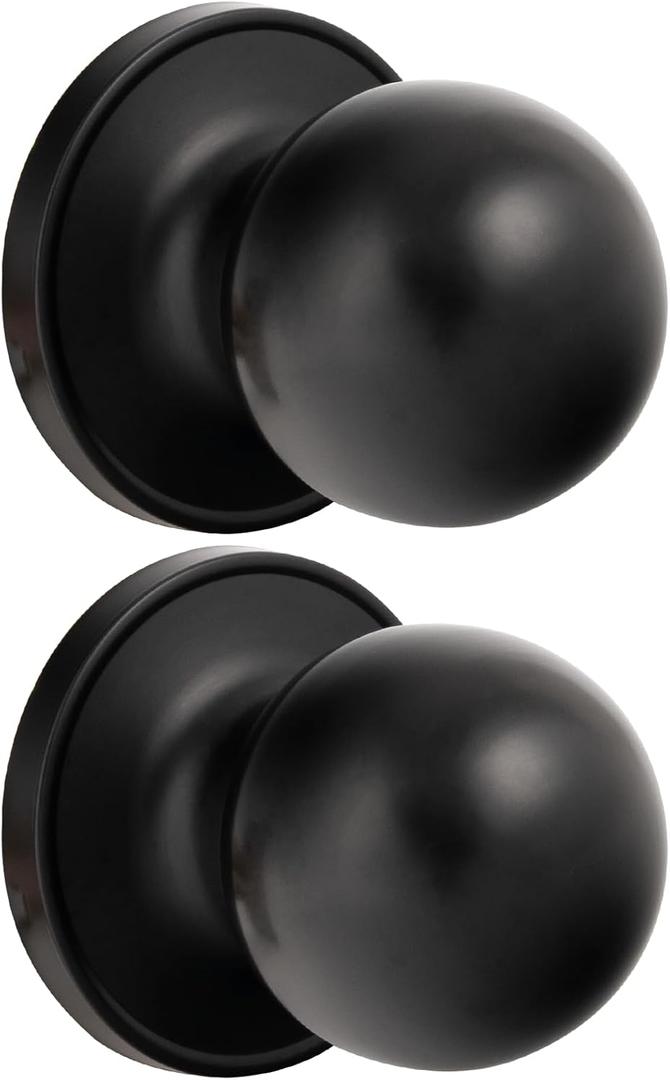 HOSOM 2 Pack Dummy Door Knob Matte Black Dummy Door Knob Single Side Closet Door Knob Set Keyless, Exterior/Interior Door Handle, Individual Non-Turning
