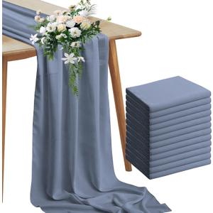 Horbaunal 12 Pack Dusty Blue Chiffon Table Runners 10FT Sheer Chiffon Runner 29x120 Inches Romantic Boho Rustic Table Runner for Wedding Party Bridal Baby Shower Table Decorations