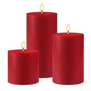 Red Unscented Pillar Candles 3-Pack – Dripless & Smokeless, Long-Burning Thick Candles (2", 3", 4" Heights) for Weddings, Home Decor & Serene Ambiance