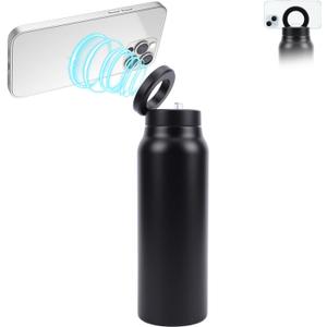 Sports Insulated Bottle 750ml Large Capacity 304 Stainless Steel Insulated Water Bottle with Straw Magnetic Phone Stand for Outdoor Cycling (Black)