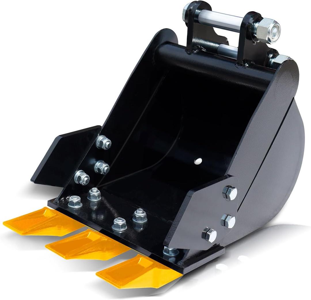 MMS 11.81in/300mm Mini Excavator Digging Bucket with Metal Teeth - 0.98"/25 mm Hole Diameter, 3.54"/90 mm Span, Mini Excavator Attachments Digging Bucket for Trenching & Digging