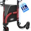 VOCIC 3 Wheel Walkers for Seniors, Z25 Foldable Rollator with 8" All Terrain Tires, Cane Holder & Cup Holder, Lightweight Three Wheel Rolling Walker Height Adjustable, Supports 300 lbs