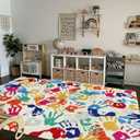 STARUIA Colorful Kids Rug for Playroom 8x10, Large Handprints and Footprints Classroom Rug, Non-Slip Washable Area Rugs for Kids Room Nursery, Soft Throw Carpet Indoor Playmat for Living Room Bedroom
