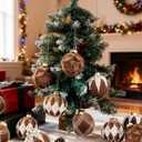 Ciaell 12PCS Brown Velvet Christmas Ornaments - 3.15inch Christmas Tree Balls - Shatterproof Plastic Balls Xmas Hanging Ornaments with Gift Box for Holiday Indoor Outdoor Decorations