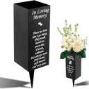 Metal Cemetery Vases, Elegant Lawn Grave Memorial Vase with Spikes Metal Funeral Flower Holder in Loving Memory Sign Flower Holder for Cemetery Vase Grave Decorations(Black)