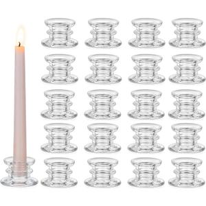 Glasseam Glass Tapered Candlestick Holders: 20Pcs Clear Taper Candle Holders Bulk Modern Small Candle Stick Candle Holder Short for Table Centerpiece Wedding Christmas Dinner Party Decor
