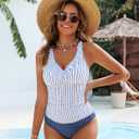 Womens Ruffle Tankini Set Modest Tummy Control High Waisted Bottom (Blue, XL)