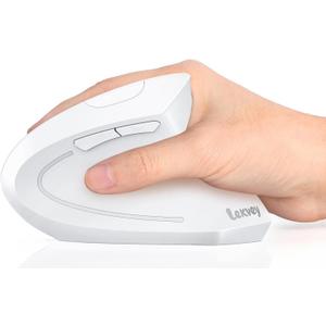 Lekvey Ergonomic Mouse, Vertical Wireless Mouse, Rechargeable 2.4G Optical Carpal Tunnel Mice with USB Receiver: 1000/1200/1600 DPI, 6 Buttons, for Laptop, Computer, Mac, PC, Desktop, Notebook, White