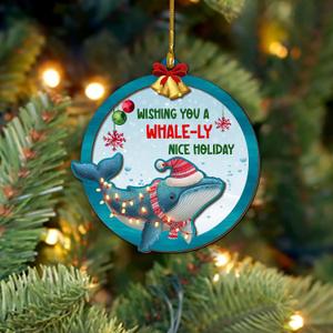 Cute Humpback Whale Christmas Ornament, Whale in Santa Hat & Light String Ornament for Tree, Sea Animal Ornaments, Ocean Animals Themed Gift, Gifts for Whales Lovers, Wish You A Whale-ly Nice Holiday