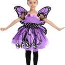 Spooktacular Creations Child Girls Butterfly Costume, Toddlers Butterfly Outfit w/Wings Headband for Kids Halloween Parties (Toddler(3-4 yrs), Purple)