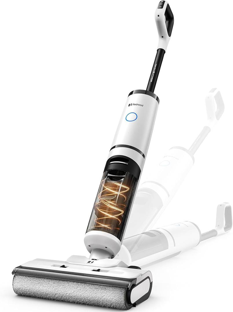 Redroad Wet Dry Vacuum Cleaner,22000pa Cordless Vacuum Mop with Self-Cleaning&Hot Drying,180 Lie-Flat Self-Propelled Floor Cleaner Machine,60Mins Long Runtime,LED Digital Display,Voice Prompts (White)