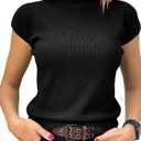 Saodimallsu Womens Short Sleeve Sweater Mock Neck Summer Casual Basic Knit Slim Fitted Pullover Tops Shirt