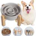 Elevated Slow Feeder Dog Bowl - Ceramic Maze Food Dish with Bamboo Stand - Raised Feeding Bowl for Fast Eaters - Ideal for Small and Medium Dogs - Grey - 6.7 inch (1.25 CUP)